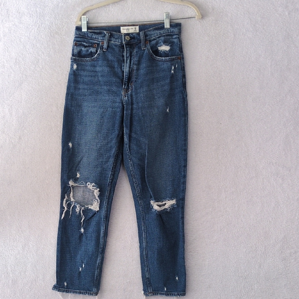 Abercrombie & Fitch Womens‎ Distressed High Rise Straight Leg Mom Jeans Size 2